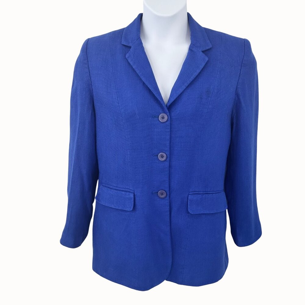 Vintage Oversize Casual Corner Women's Bright Blue Blazer Jacket Size 14